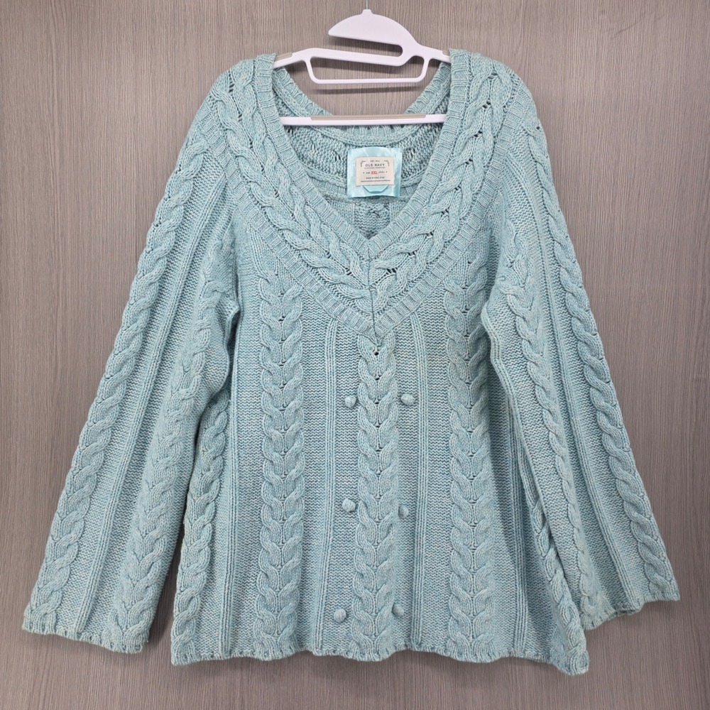 Old Navy Vintage Chunky Cable Knit Sweater Wool Cotton Pullover Womens XXL